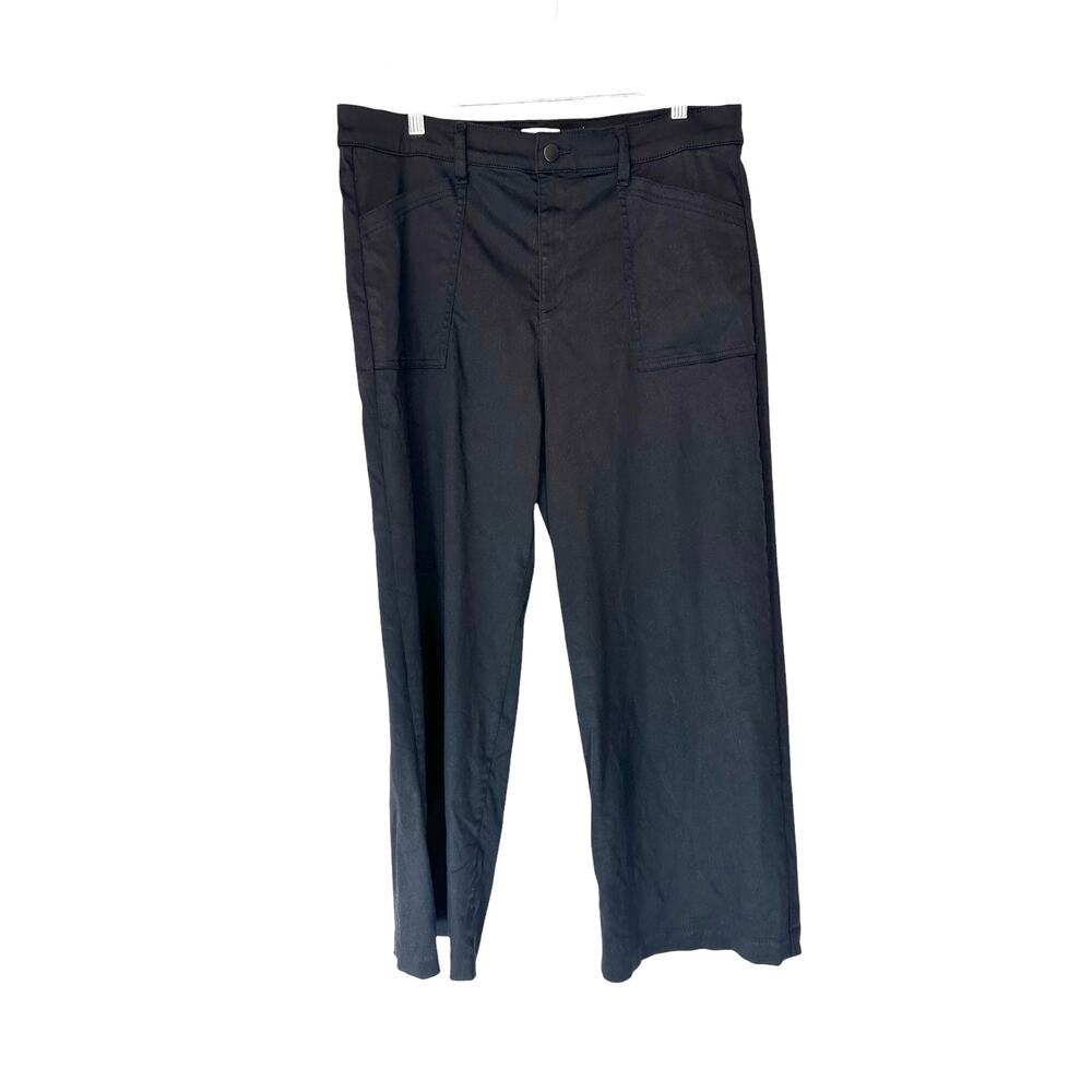Evereve Black Casual Stretch Beth Wide Leg Cropped Sateen Trousers Pants Size 32